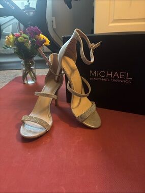 Michael Shannon Metallic silver Rhinestone Strap High Heels